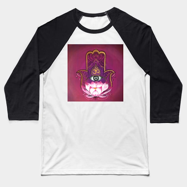 Hand of Fatima - Hamsa hand with om all seeing eye Baseball T-Shirt by monchie